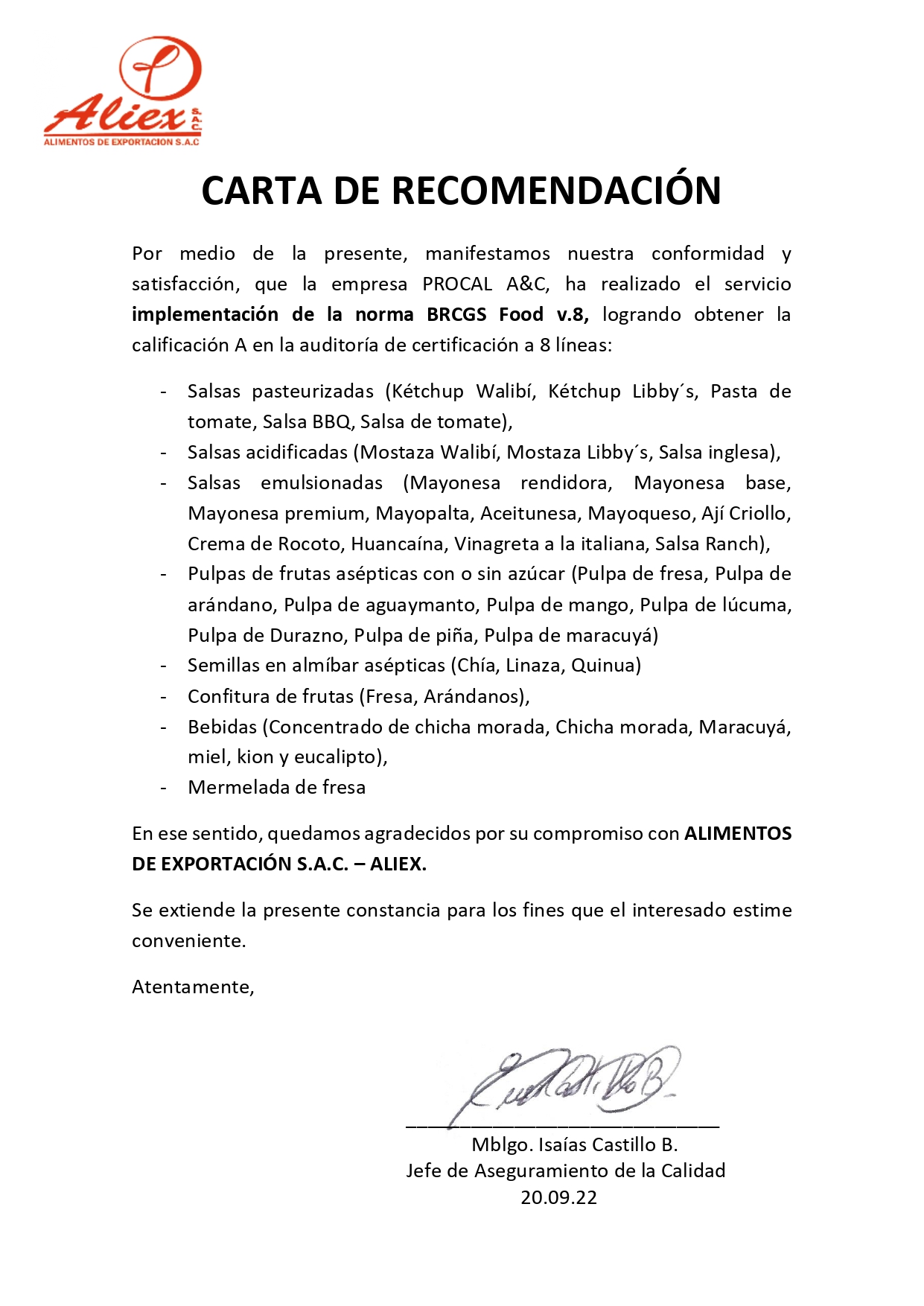 Constancia de Implementación HACCP 5