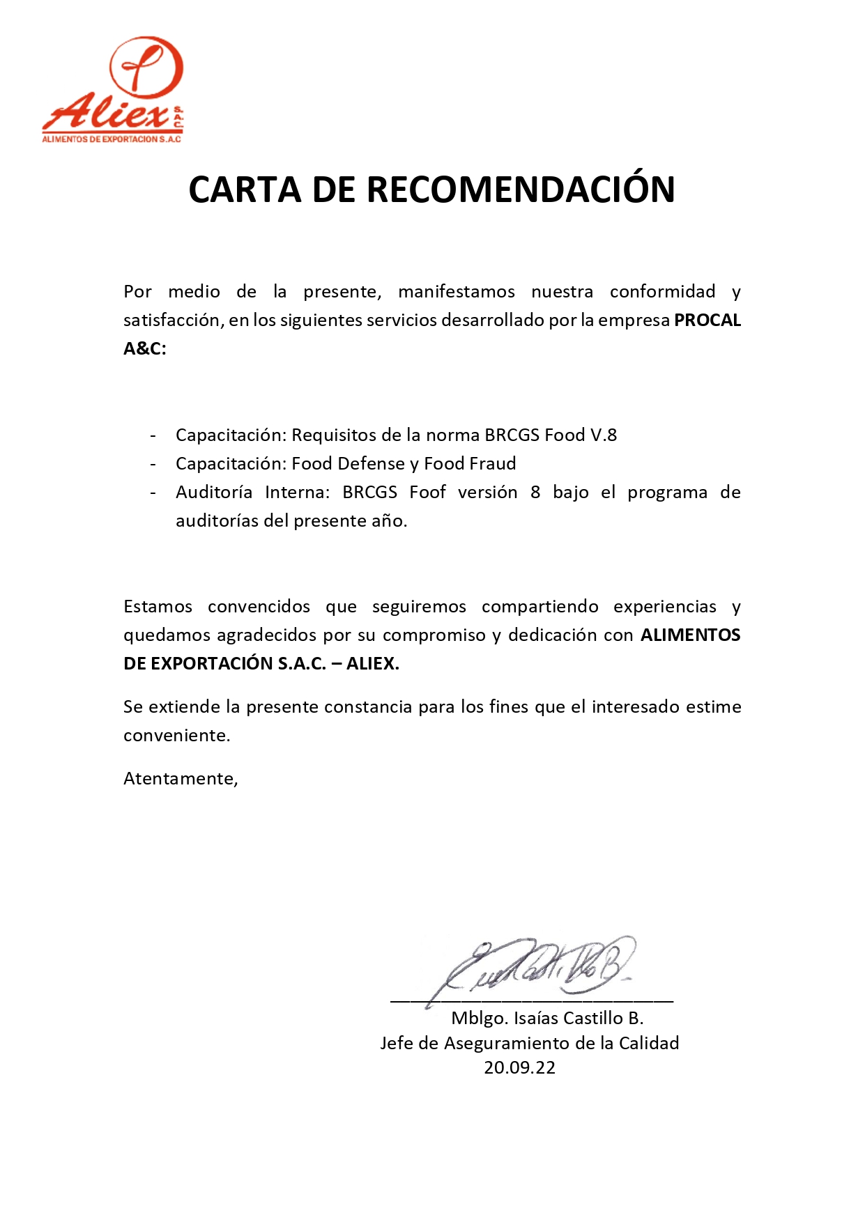 Constancia de Implementación HACCP 7