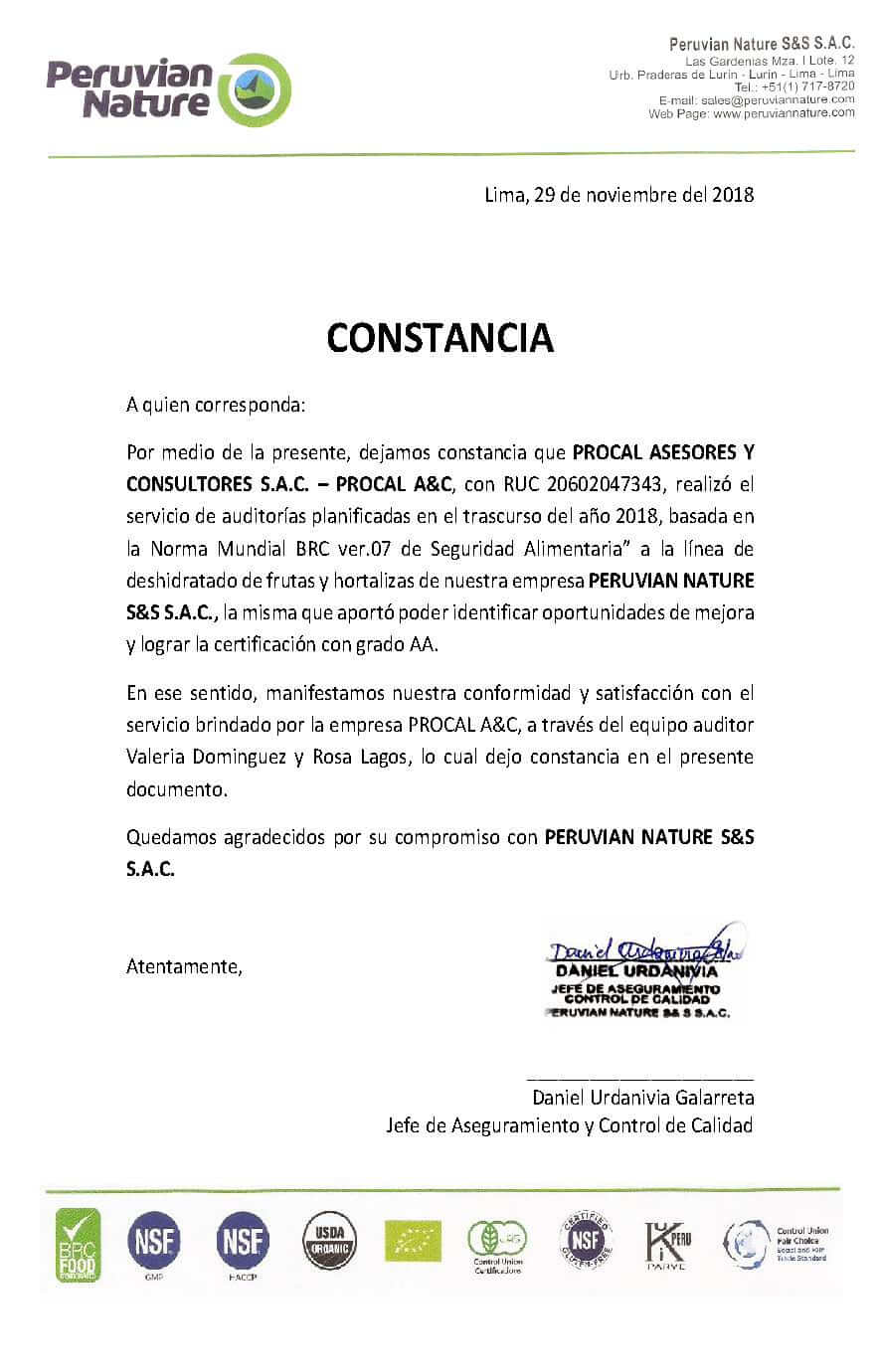 Constancia de Implementación HACCP 16