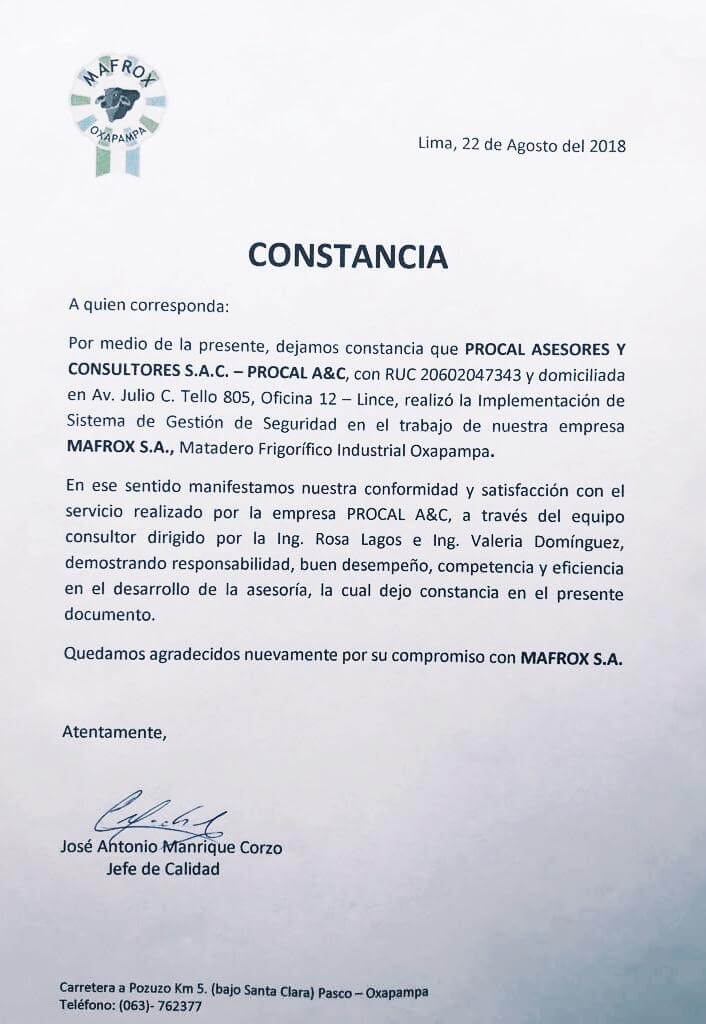 Constancia de Implementación HACCP 10
