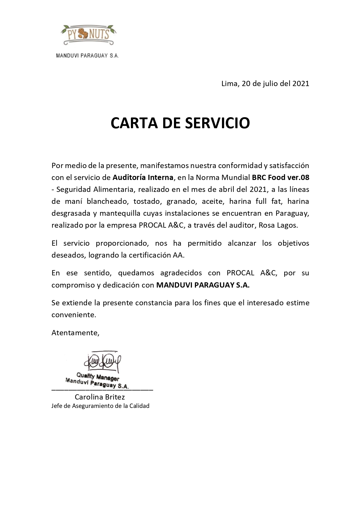 Constancia de Implementación HACCP 34