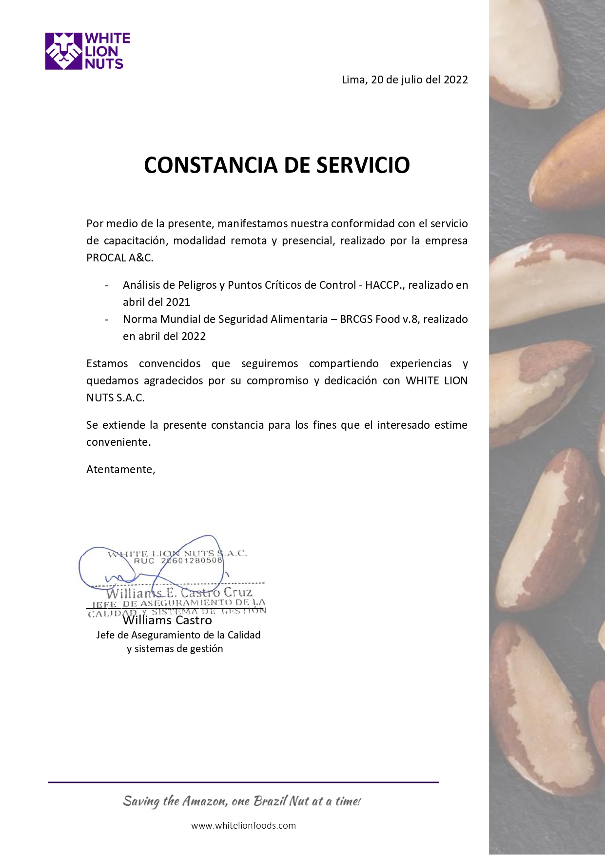 Constancia de Implementación HACCP 42