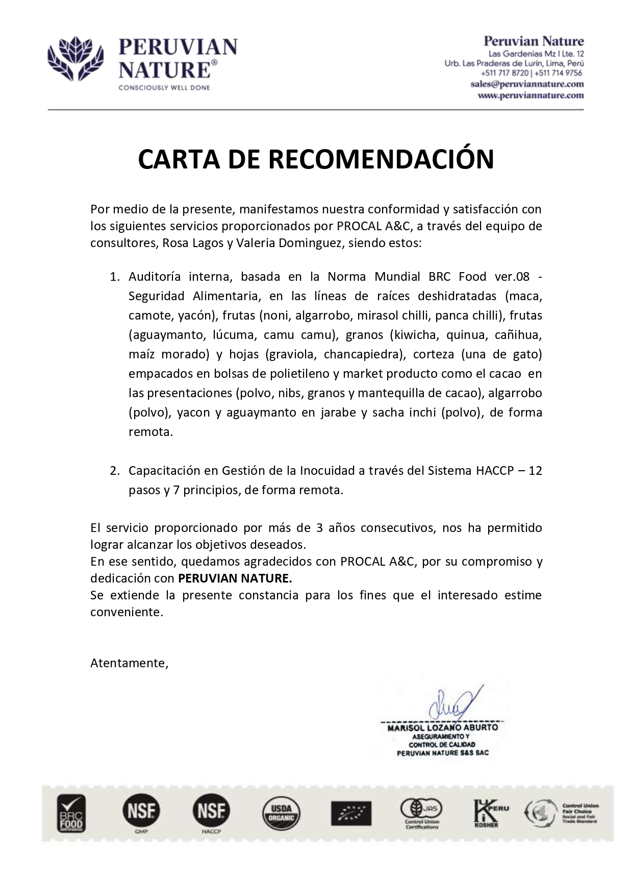 Constancia de Implementación HACCP 26